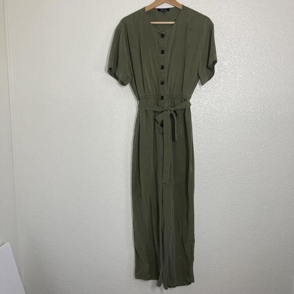 Madewell Jumpsuit Womens Medium Short Sleeves Green Tie Waist Wide Leg Lyocell - Picture 4 of 16
